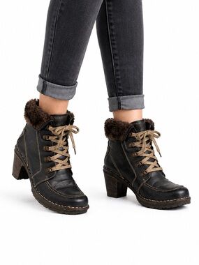 Size 7 (EU 38) Josef Seibel Women’s Kingfisher Leather Lace-Up Fur Trim Boots